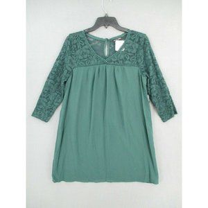 As U Wish Tunic Womens Extra Large Green Lace 1/2 Sleeve Stretch V-Neck NWT